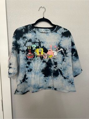 Nickelodeon SpongeBob & Friends Tie-Dye Crop Tee - Blue & Black